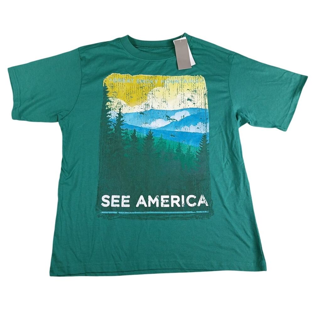 See America Tee Shirt Womens Small Teal Green Blue Creative Action Network NWT